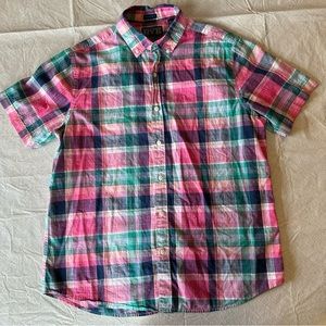 Rye‎ By Hawker Rye Men’s L Plaid Button Down Short Sleeve Pink Green Navy